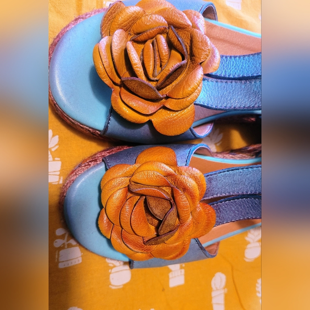 Spring Step L'Artiste Blue and Brown Sandals Size 38=7.5 (68) - Picture 5 of 15